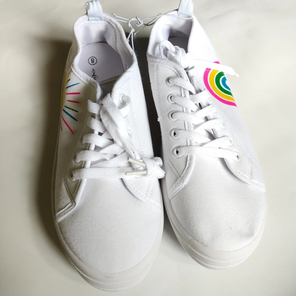 Rainbow Sunshine White Canvas Tennis Shoes size 8 NEW - Picture 6 of 7
